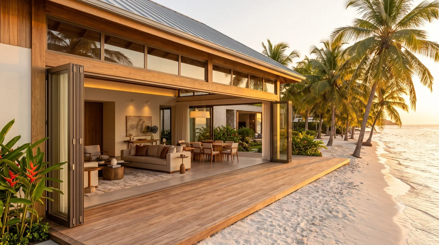 Villa frente a la playa con puertas plegables de aluminio en Isla de Margarita